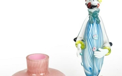 Murano Glass Clown and Art Glass Vase