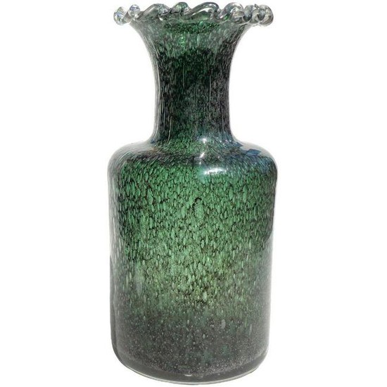 Murano Green Bubbles Efeso Art Glass Flower Vase