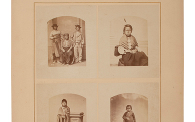 [NATIVE AMERICANS]. JACKSON, William Henry (1843-1942), photographer. Photomontage comprised of 4 photographs of Winnebago / Ho-chunk Indians and children. Hayden Geological Survey, [1871].
