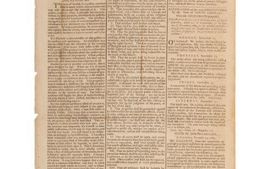 [NORTH CAROLINA]. Gazette of the United States. No. LXXV. New York: John Fenno, 30 December 1789.