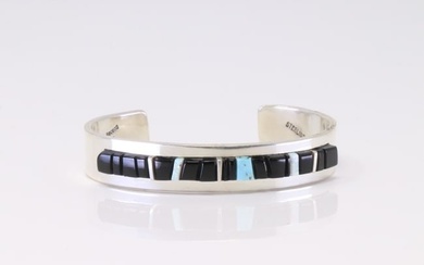 Native America Navajo Sterling Silver Multi-Color Stone Bracelet Cuff By Patricia Ed Becenti.