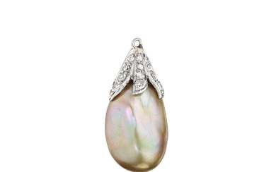 Natural Pearl and Diamond Pendant