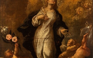 Neapolitan school; late 17th century. "Immaculate Conception". Oil on canvas. Relined.