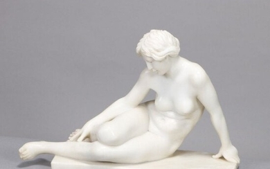 Neoclassical Recumbent Nude Alabaster Sculpture, C1880