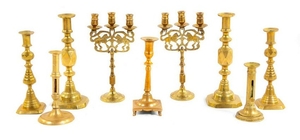 Nine Brass Candlesticks and Candelabras 18TH/1