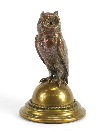 Novelty Victorian copper and brass owl design desk