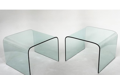 OCCASIONAL TABLES, a pair, contemporary curved plate glass, ...