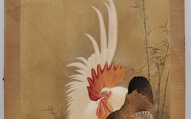 Ohara Koson Old Japanese Watercolor Painting Rooster Signed Stamped WDC Gallery Owner Provenance