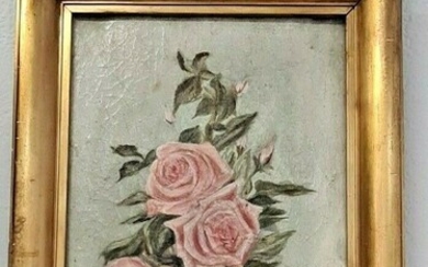 Oil on canvas depicting roses early 900 with coeva frame signed