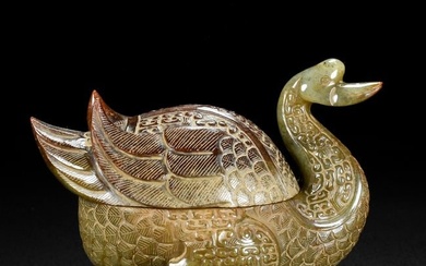Old Chinese Hetian Jade Duck Box