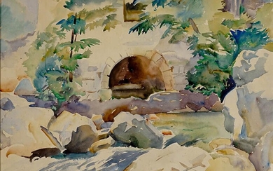 Omar Onsi (Lebanese 1901-1969), The Pond, Watercolor on Paper, 18-1/4 x 26 inches