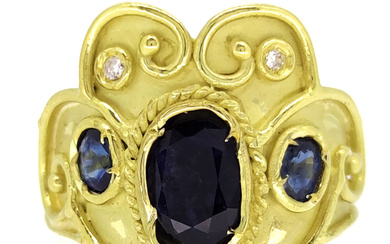 Oro giallo - Anello - 1.90 ct Zaffiro - Ct 0.04 Diamanti Peso totale : 5.94 g
