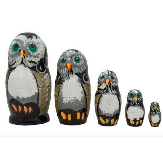 Owl Family Russian Wooden Matryoshka Dolls