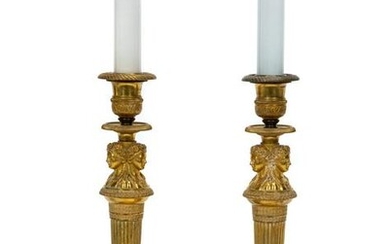 PAIR, 19TH C. FRENCH BRONZE EMPIRE TABLE LAMPS