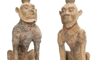 PAIR, CHINESE HAN DYNASTY POTTERY EARTH SPIRITS