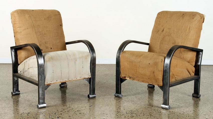 PAIR FRENCH POLISHED IRON CHAIRS C.1940