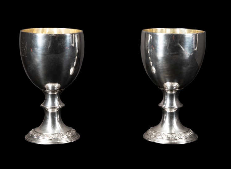 PAIR GEORGE III SILVER ARMORIAL GOBLETS, 1770