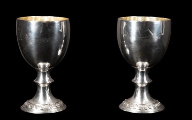 PAIR GEORGE III SILVER ARMORIAL GOBLETS, 1770