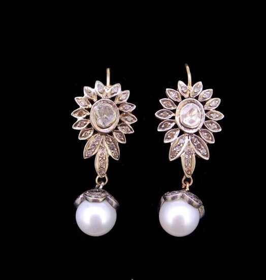 PAIR OF DIAMOND AND CULTURED PEARL DROP EARRINGS,...