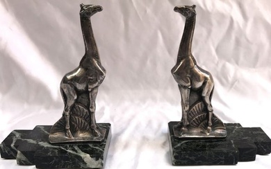 PAIR OF FRENCH ART DECO BRONZE MARBLE BOOKENDS BY MAURICE FRECOURT