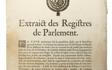 PROVENCE. INTERDICTION DES DUELS. 1638. Extrait... - Lot 20 - Vermot et Associés