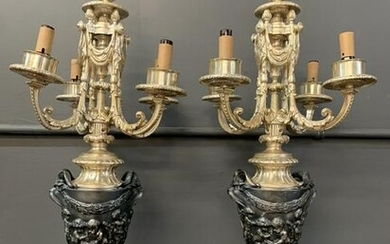 Pair French Silver Gilt Neoclassical Lamps Clodion