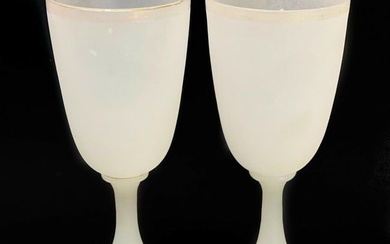 Pair French White Opaline Glass Wine Goblets