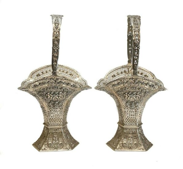 Pair German 800 Silver Decorative Pierced Baskets