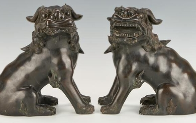 Pair Japanese Bronze Guardian or Temple Foo Lions