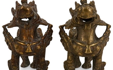 Pair Of Antique Bronze Thai Guardian Lions