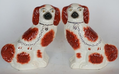 Pair Vintage English Staffordshire Hand Painted Dogs