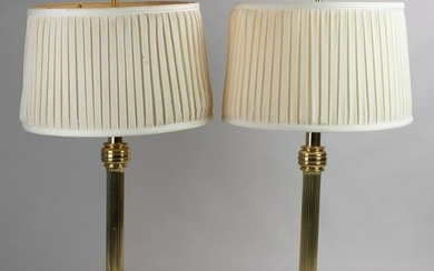 Pair brass columned table lamps