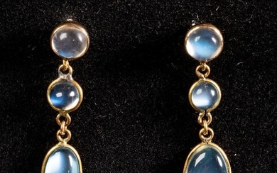 Pair of 14K Gold & Moonstone Earrings.