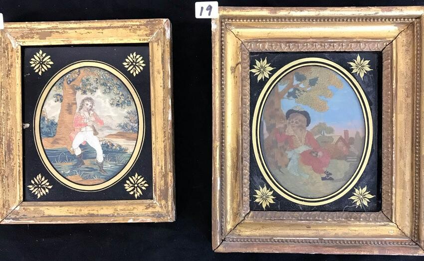Pair of 18th Century American Paintings on Silk
