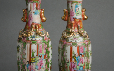 Pair of Chinese Canton rose medallion vases