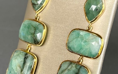 Pair of Faceted "Raw Emerald" Triple Drop Earrings