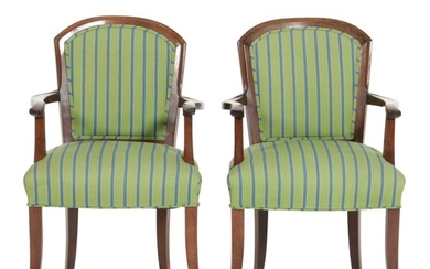 Pair of Federal Style Mahogany and Custom-Upholstered Open Armchairs
