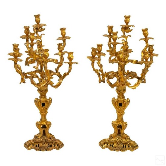 Pair of French Dore Bronze Nine Light Candelabras