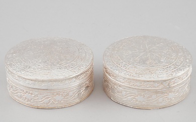 Pair of Indian Silver Circular Boxes, late 20th century