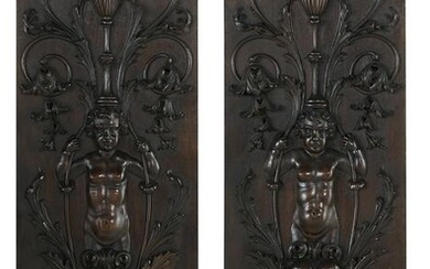 Pair of Italian Carved Walnut Plaques