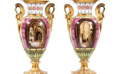 Pair of Paris Polychrome and Gilt Porcelain Vases