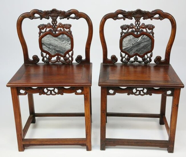 Pair of Qing Exotic Hardwood Chairs with Dream Stone Inserts, 19th Century
