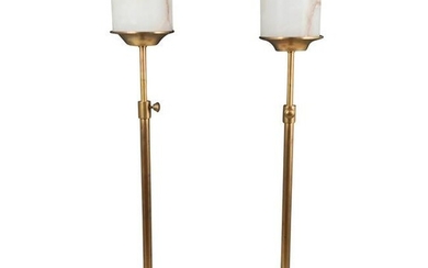 Pair of Alabaster and Metal Table Lamps