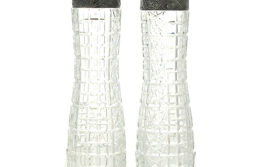 Pair of Russian Crystal and Silver Vases, Moscow, 20th Century.