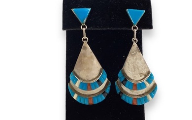 Pair of Southwestern Sterling & Stone Dangle Earrings