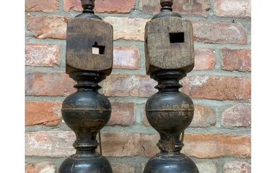 Pair of antique Indian turned wood reclaimed column baluster...