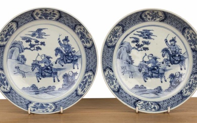 Pair of blue and white porcelain shallow dishes Chinese, Kangxi...