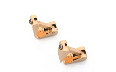 Pair of cufflinks in the shape of stirrups in 18K yellow gold (750‰) and calibrated sapphires