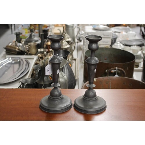 Pair of large pewter baluster candlesticks, each approx 28cm...