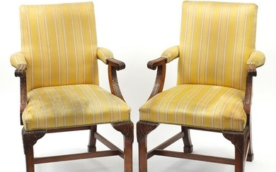 Pair of mahogany framed Gainsborough chairs, with